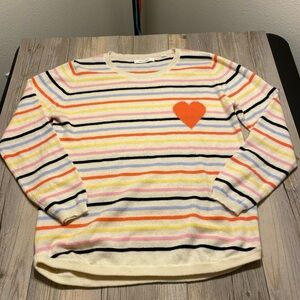 CHINTI & PARKER Women’s Striped Heart Love 100% Cashmere Sweater Medium (READ)👇
